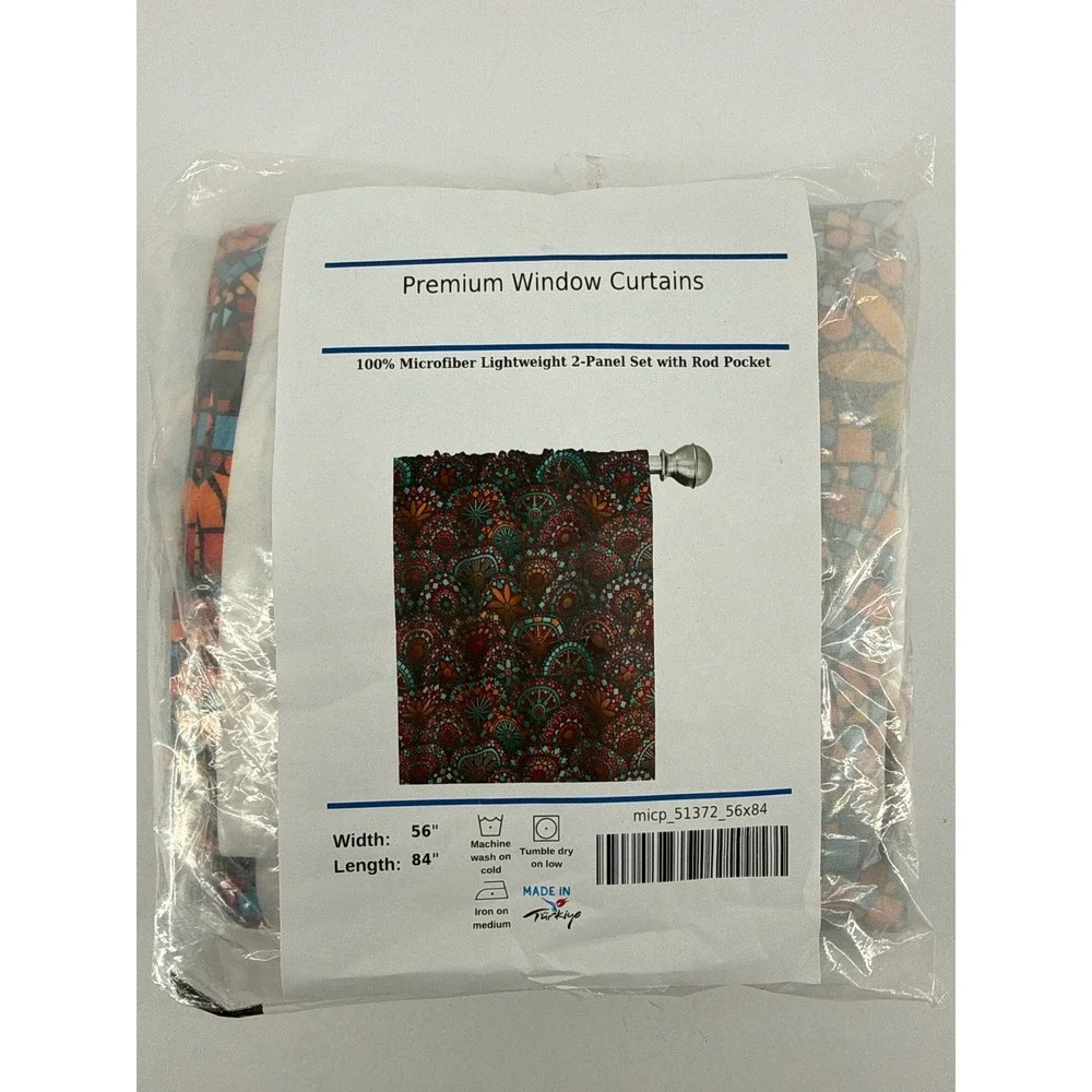 Ambesonne Mosaic Mandala Window Curtains 2 Panel Set Orange Turquoise 56x84 NEW